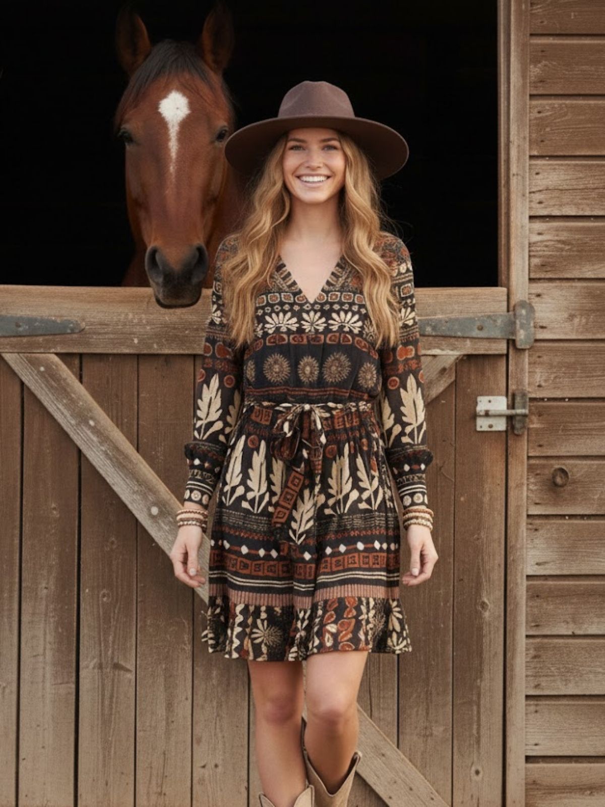 Robe courte imprimée manches longues BASILIC