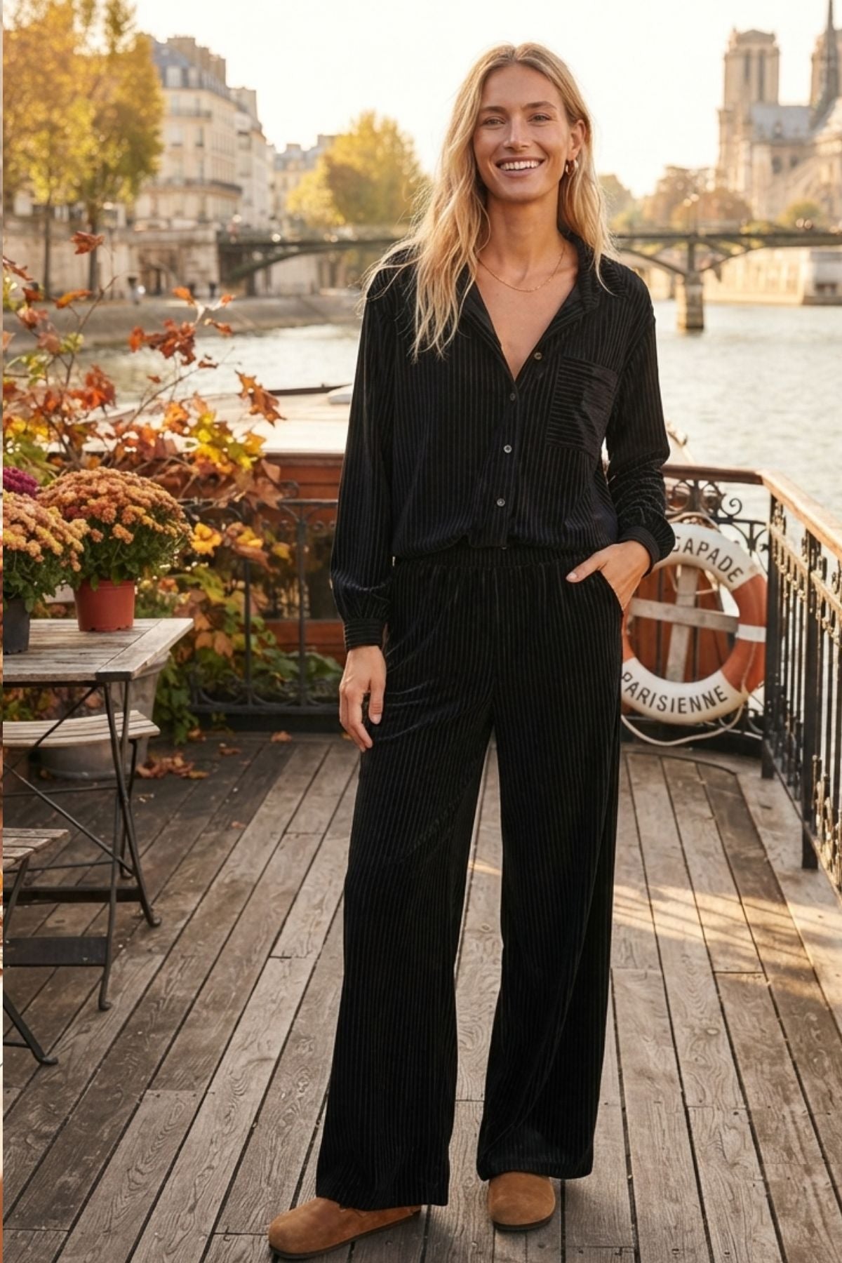 Pantalon droit uni en velours RACHEL