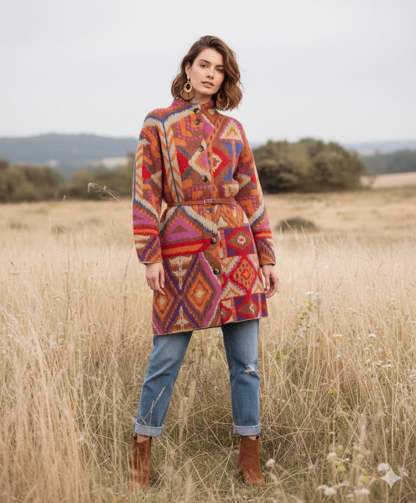 Manteau long en maille BAROQUE