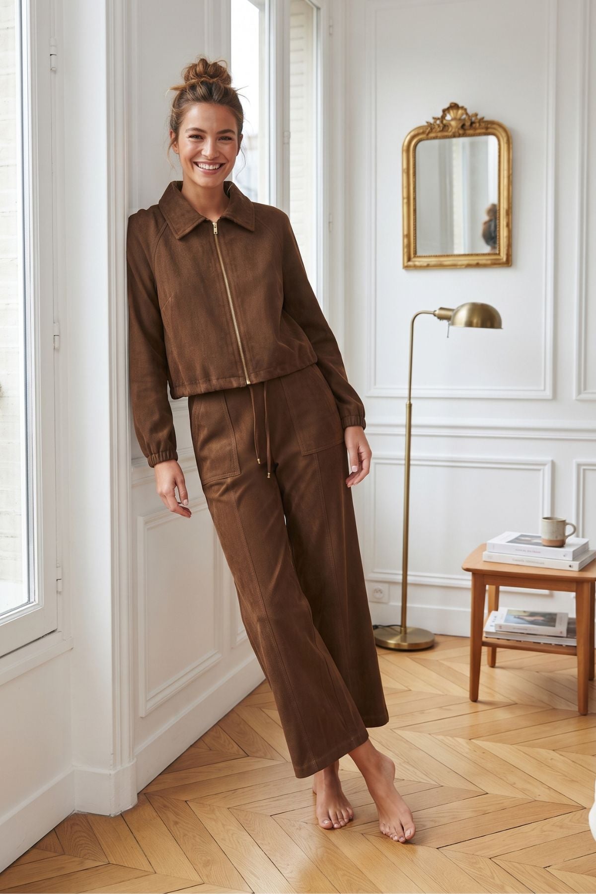 Pantalon droit en faux daim CELINE