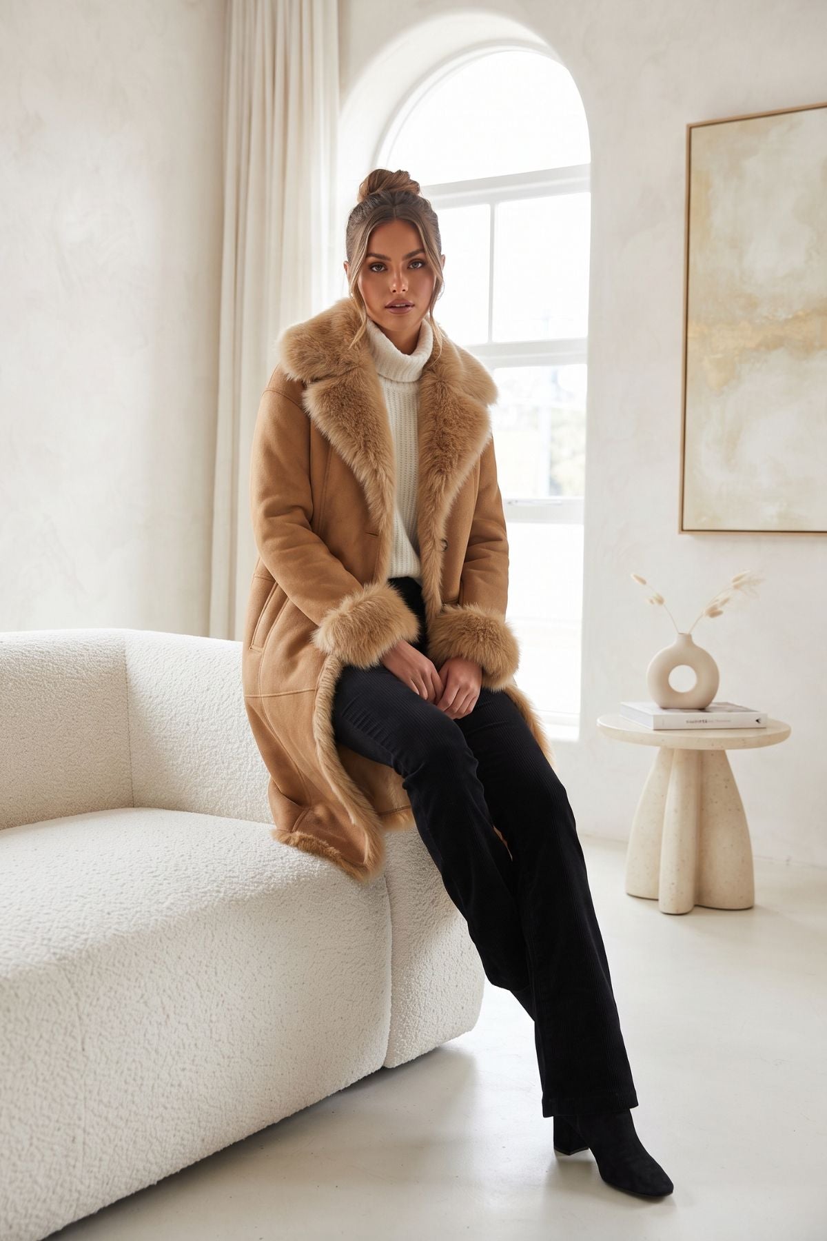 Manteau long en fausse fourrure GABY