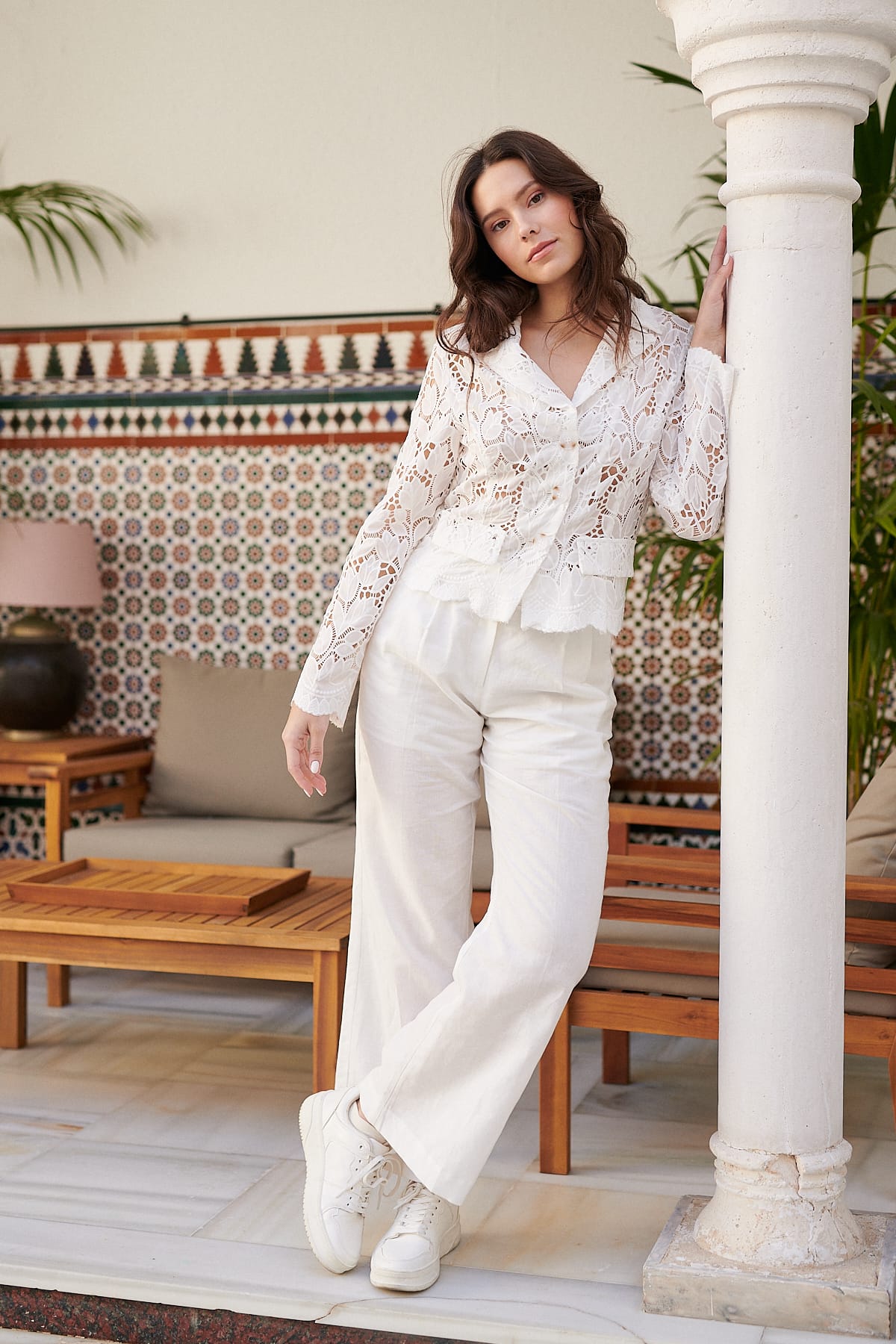 PALATINE plain loose pleated linen pants