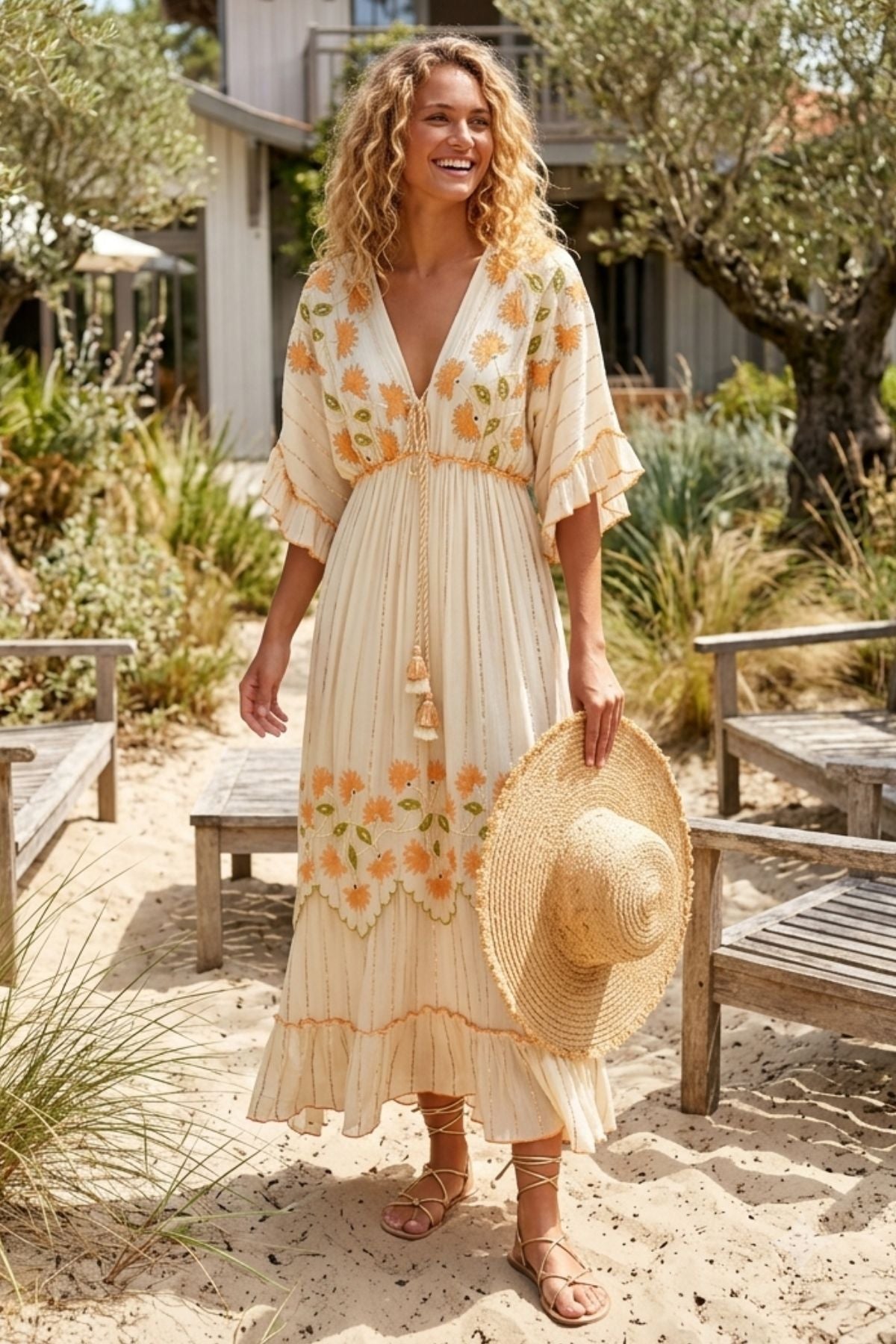 Robe longue brodée CALENZANA