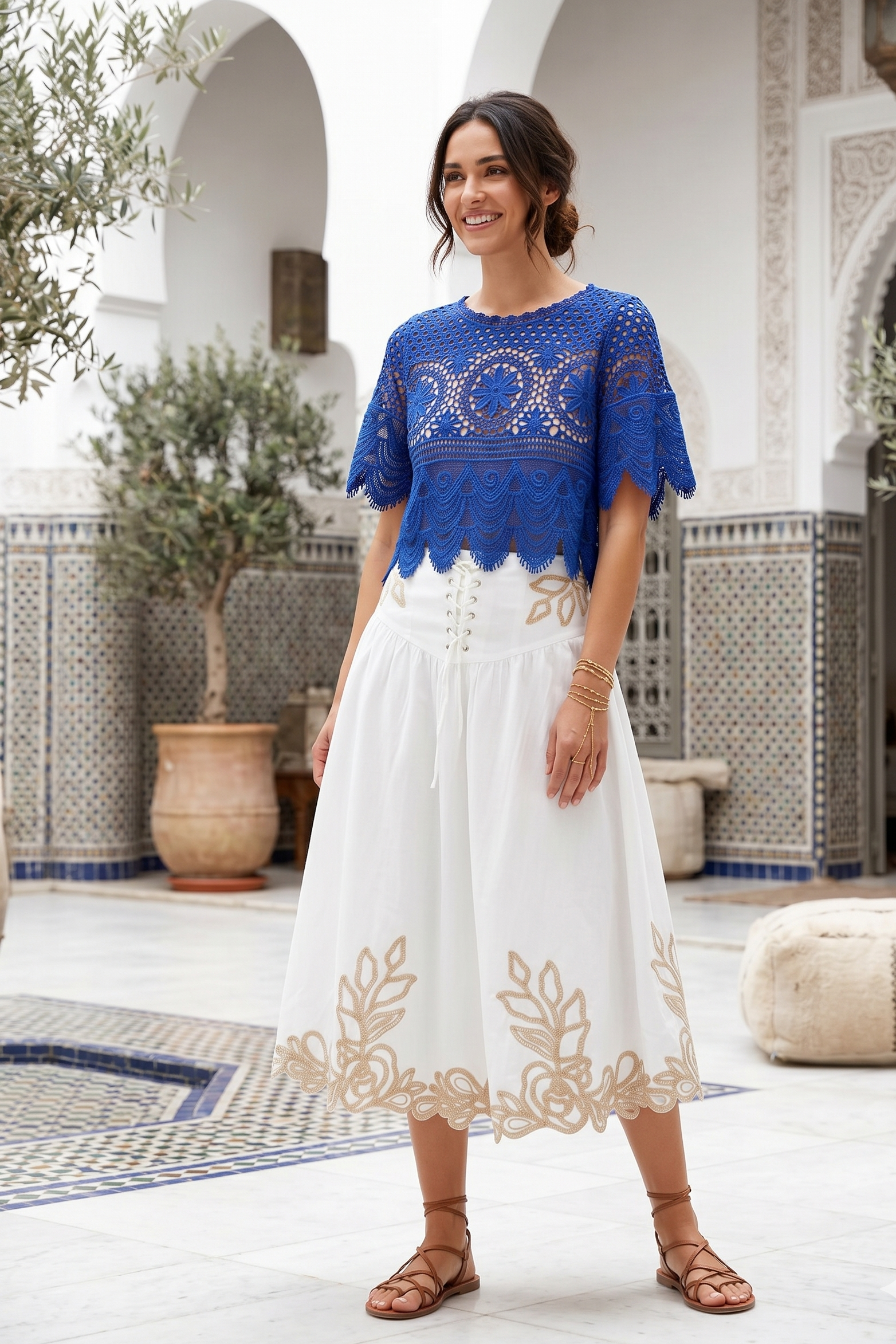 Jupe mi longue brodée DIAMANT