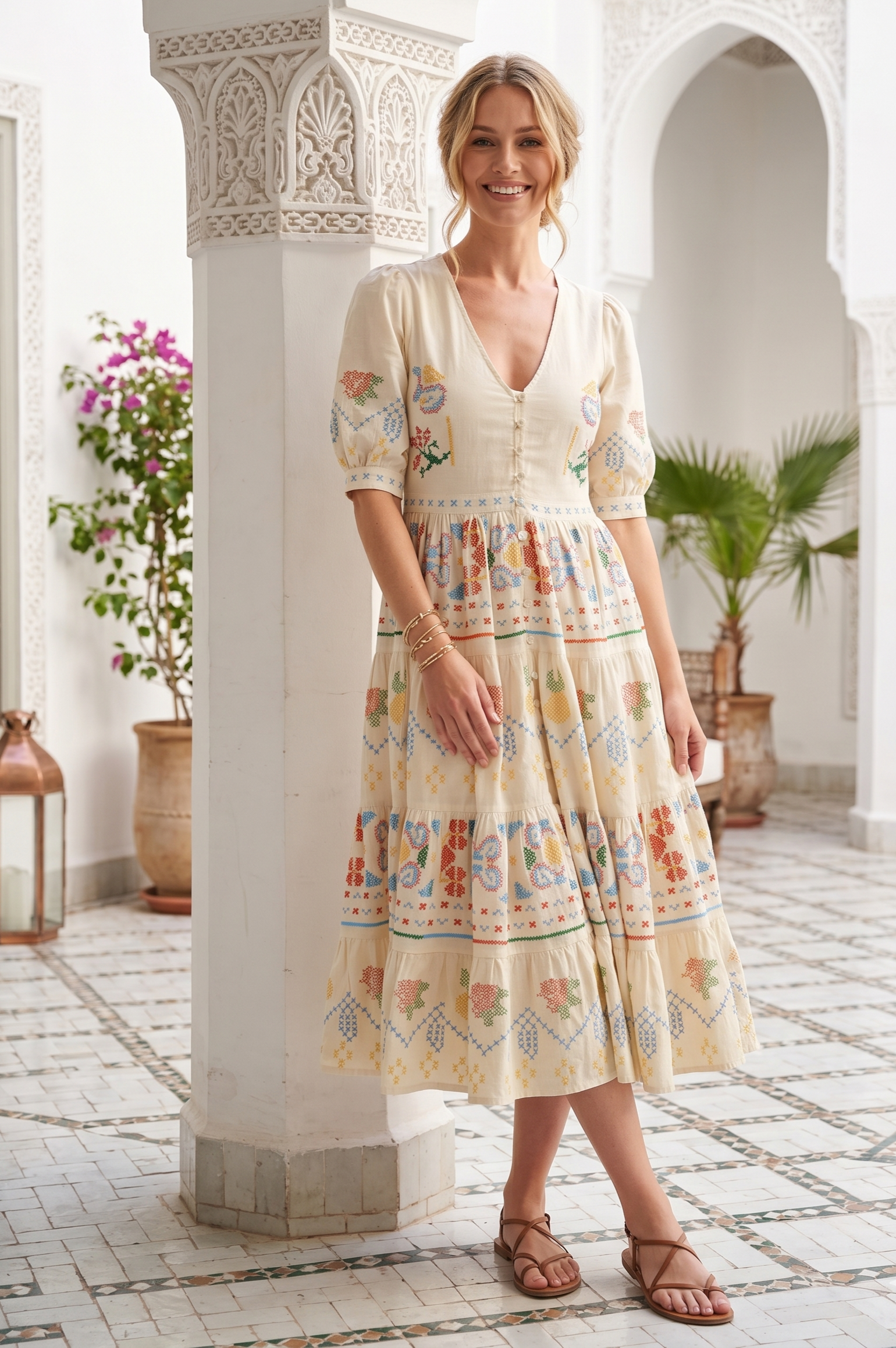 Robe midi brodée GINETTE