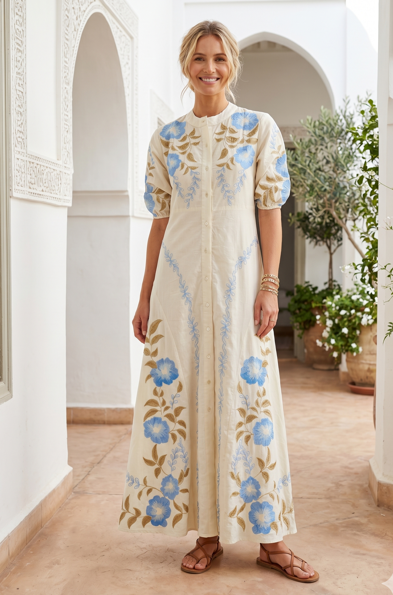 Robe longue brodée GENTIANE