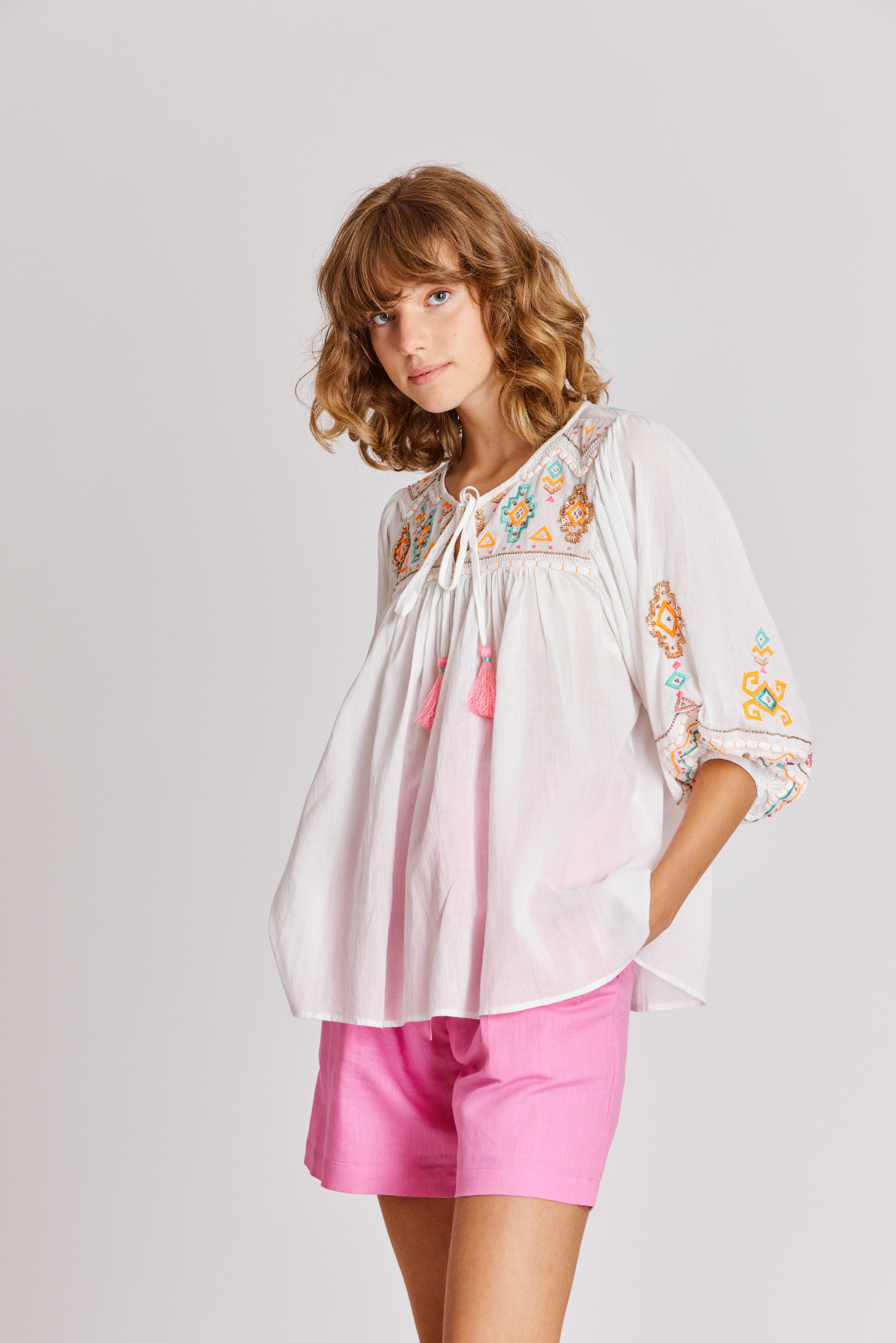 Plain embroidered blouse CALYPSO