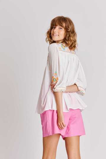 Blouse unie brodée CALYPSO