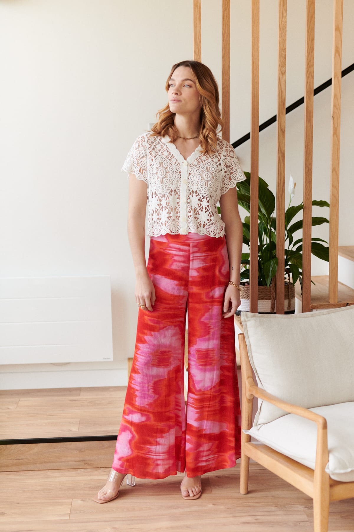 JET-LAG viscose printed fluid pants