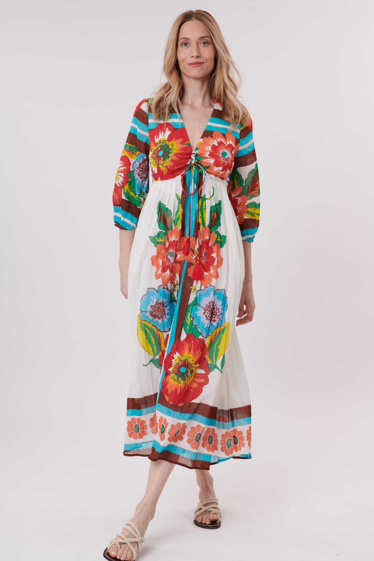 Printed Dress Derhy Robes TAG Sleeveless Pleated Printed Long Dress