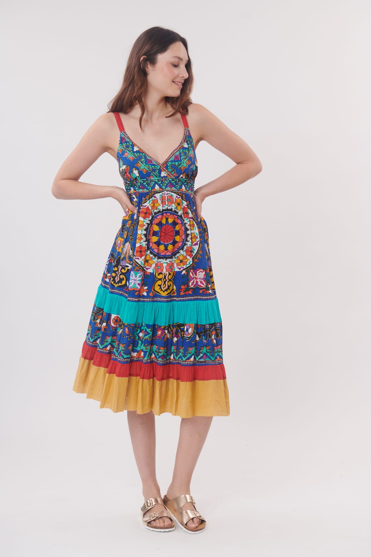THEDA printed dress with V-neck straps