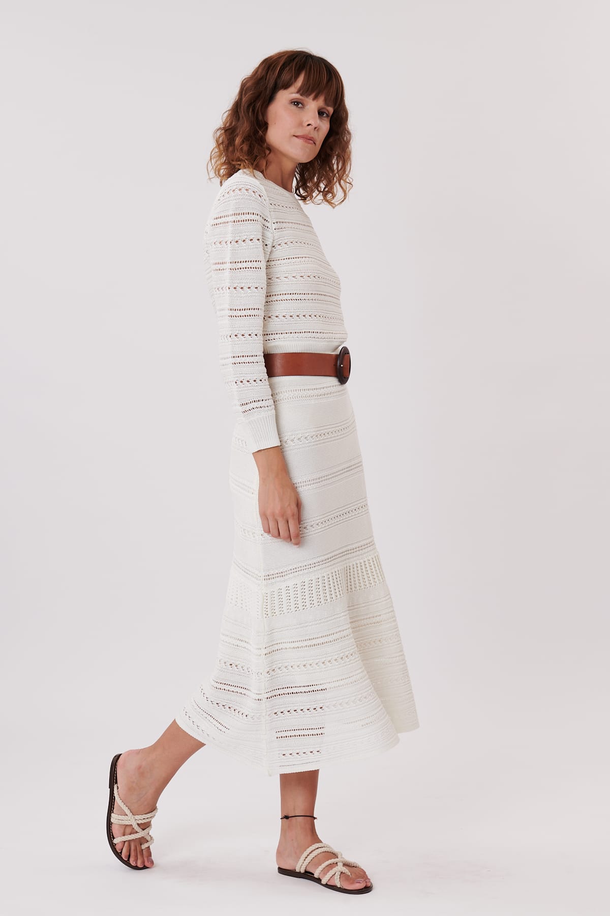 VANINA knit and pointelle mid-length skirt