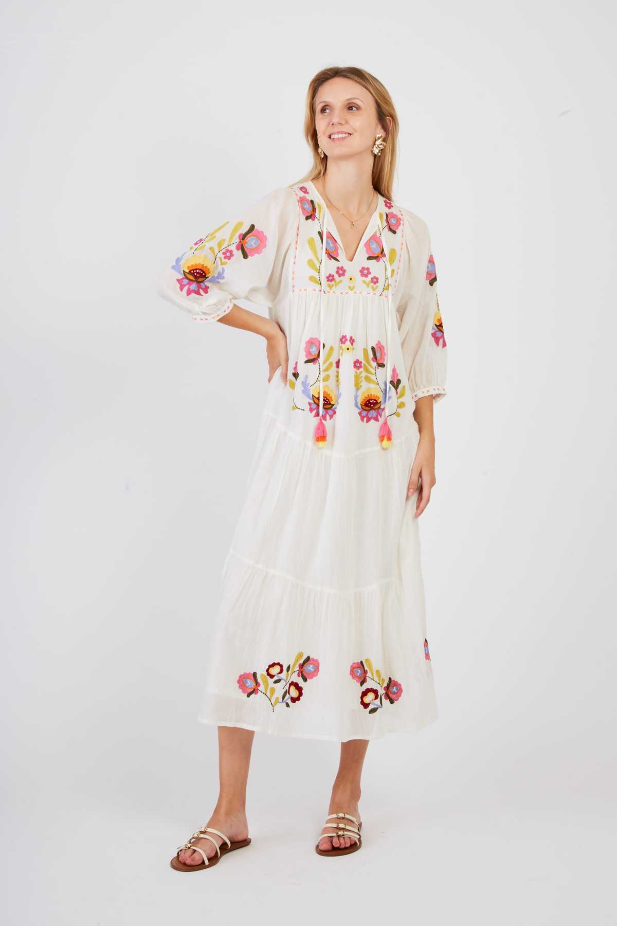 Robe Vintage René Derhy Multicolore Fond Jaune Floral - Taille M/38, Style évasé