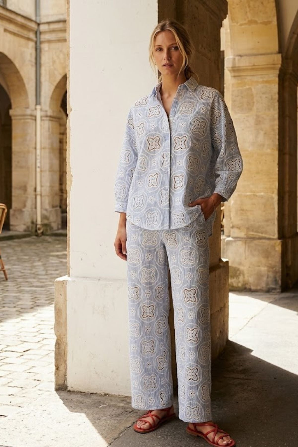 Pantalon droit broderie anglaise BERTHEA