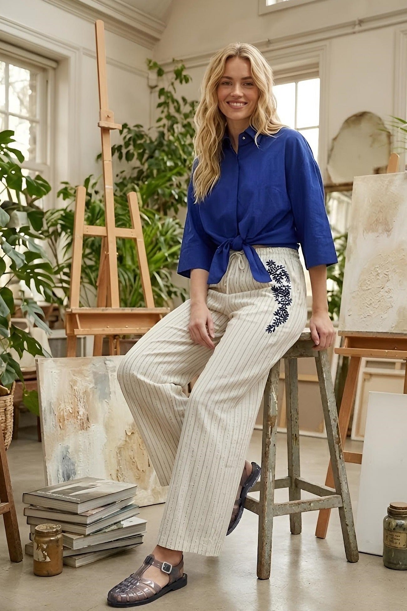Pantalon fluide brodé BEGONIA