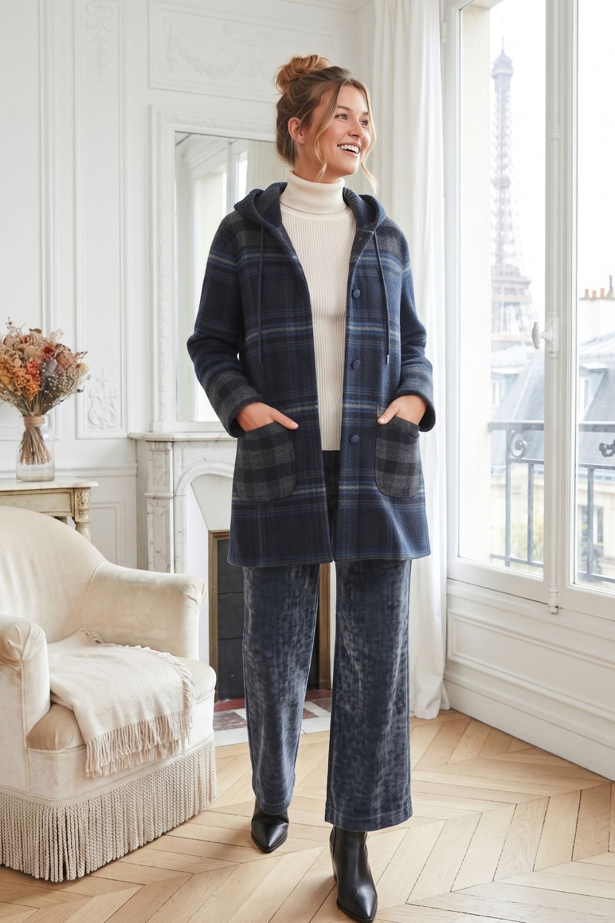 Manteau court à carreaux GENEZA