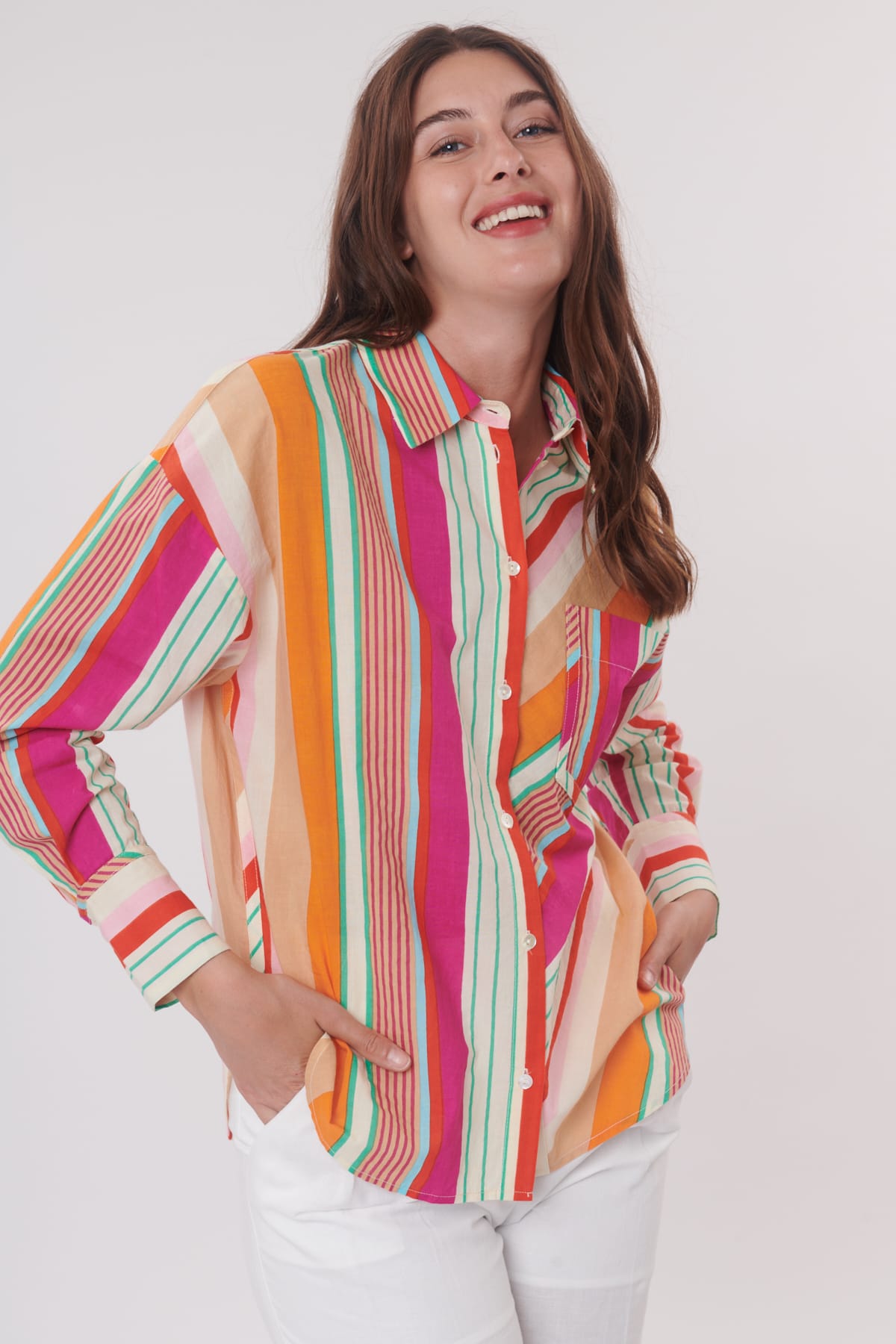 Women's Striped Print Long-Ssleeved Shirt