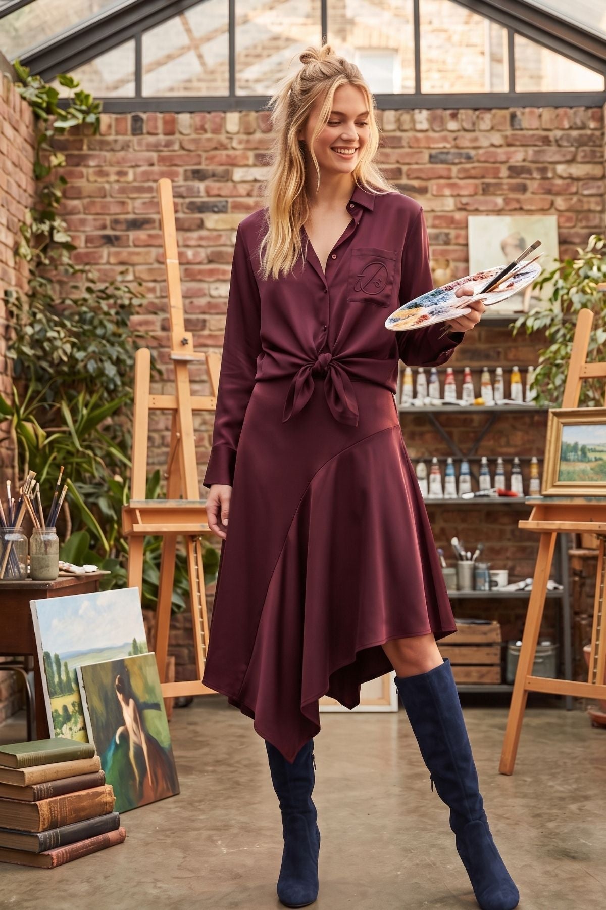 Jupe asymétrique en satin INES