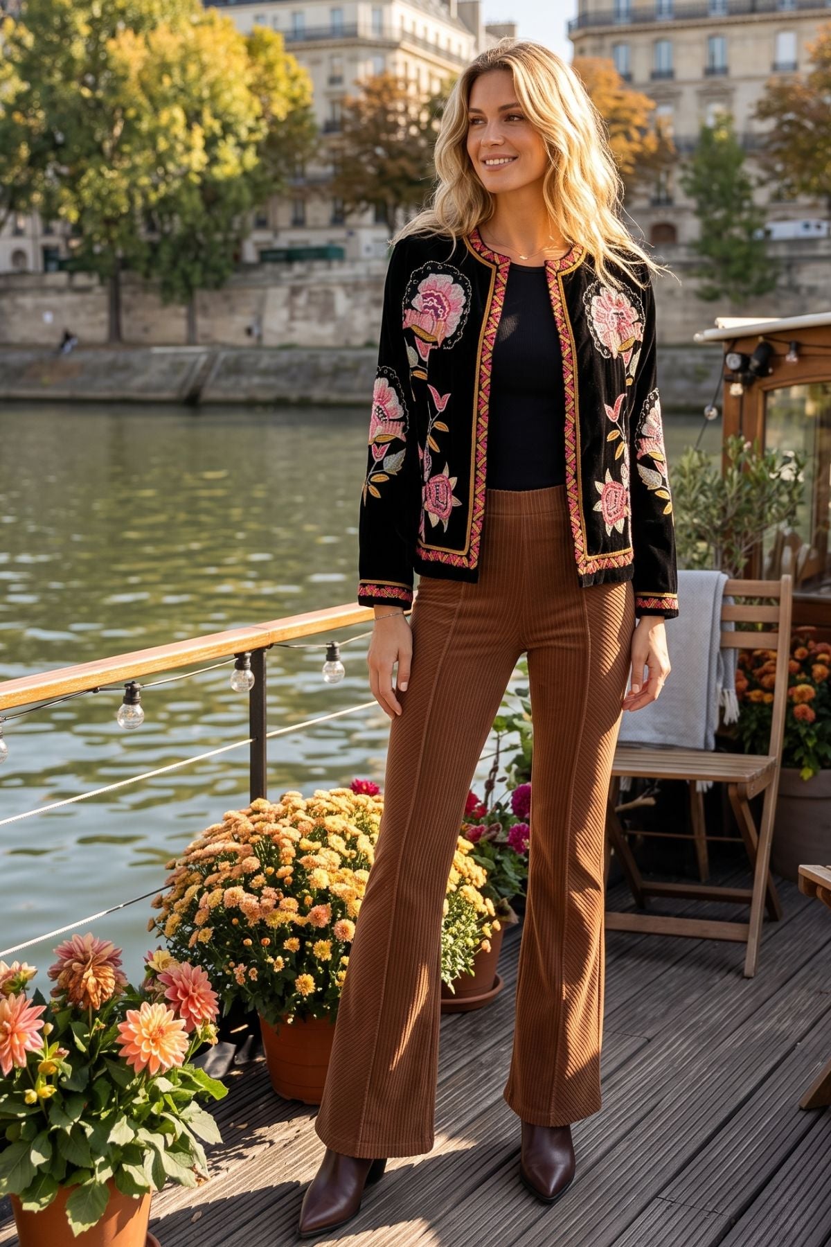 Veste courte brodée en velours GIBRALTAR