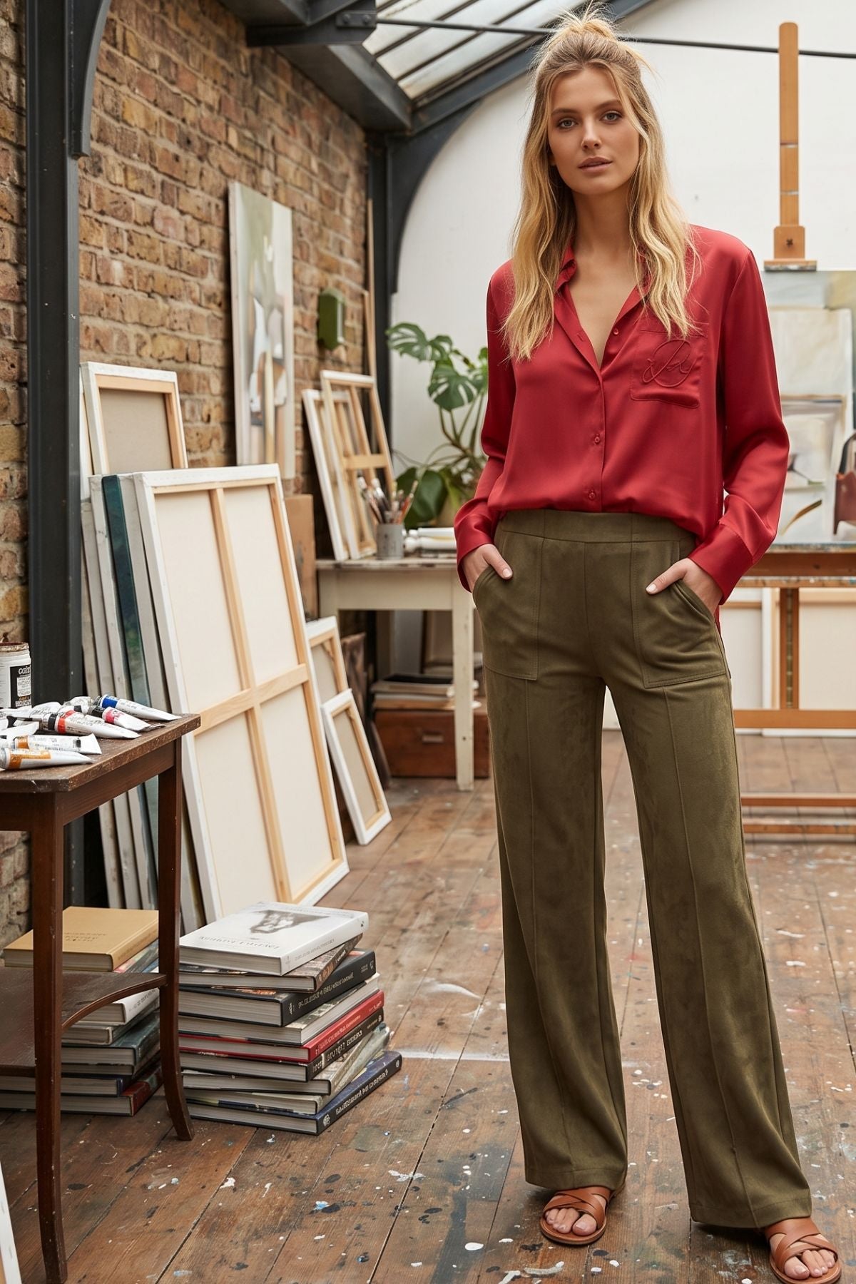 Pantalon droit en faux daim CELINE