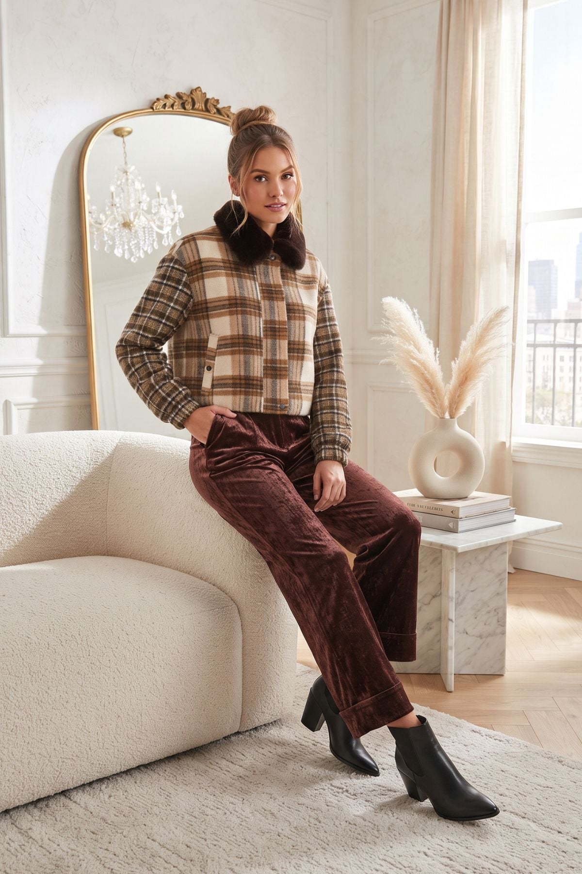 Blouson court à carreaux GENEVIEVE