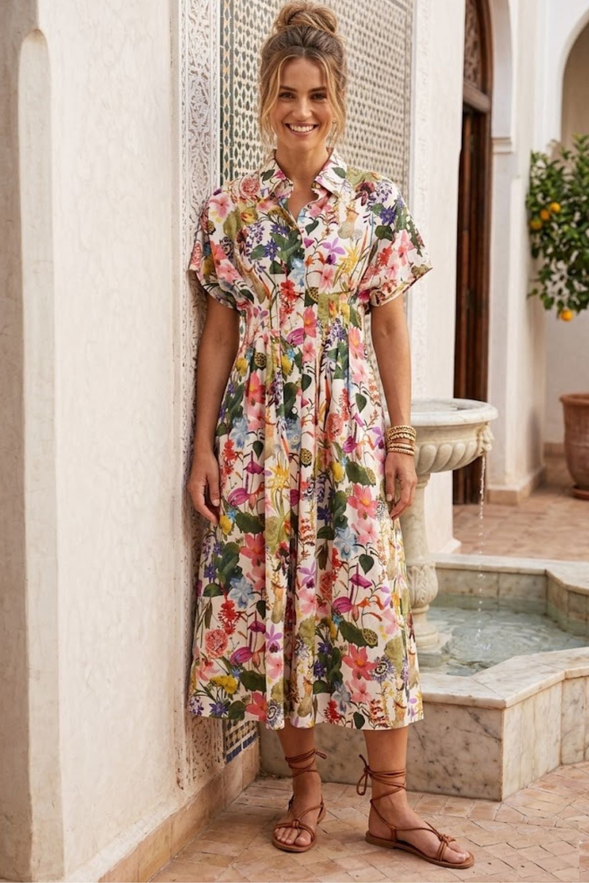 DEA. by ROBE de FLEURS 【DE4620】 Robe Midi Fleurie Manches Courtes - Mania Robe | Derhy