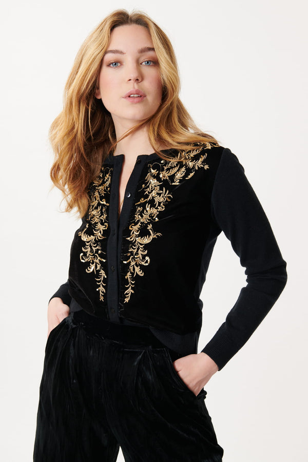 Gilet en maille et velours brodé LILOU