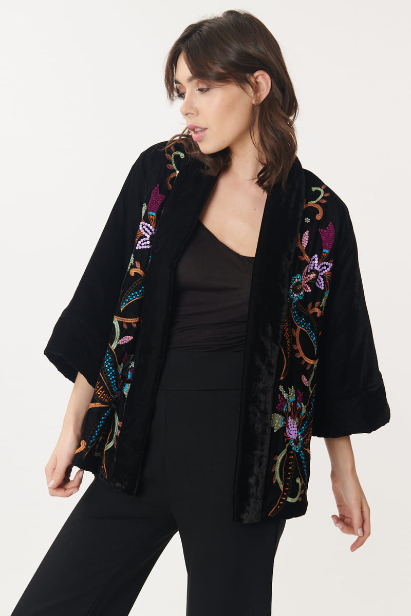 Kimono en velours brodé CESARINE
