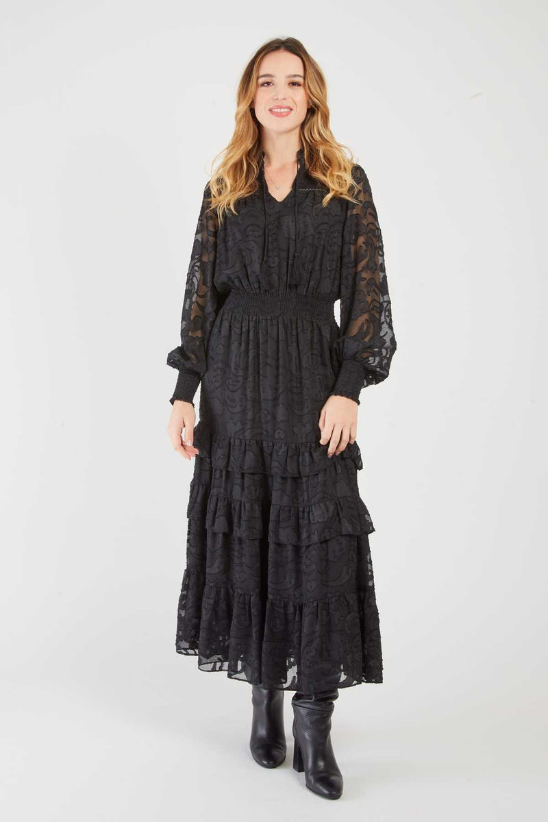 Robe Longue Bohème Noire Volantée - ELMA ROBE | Derhy