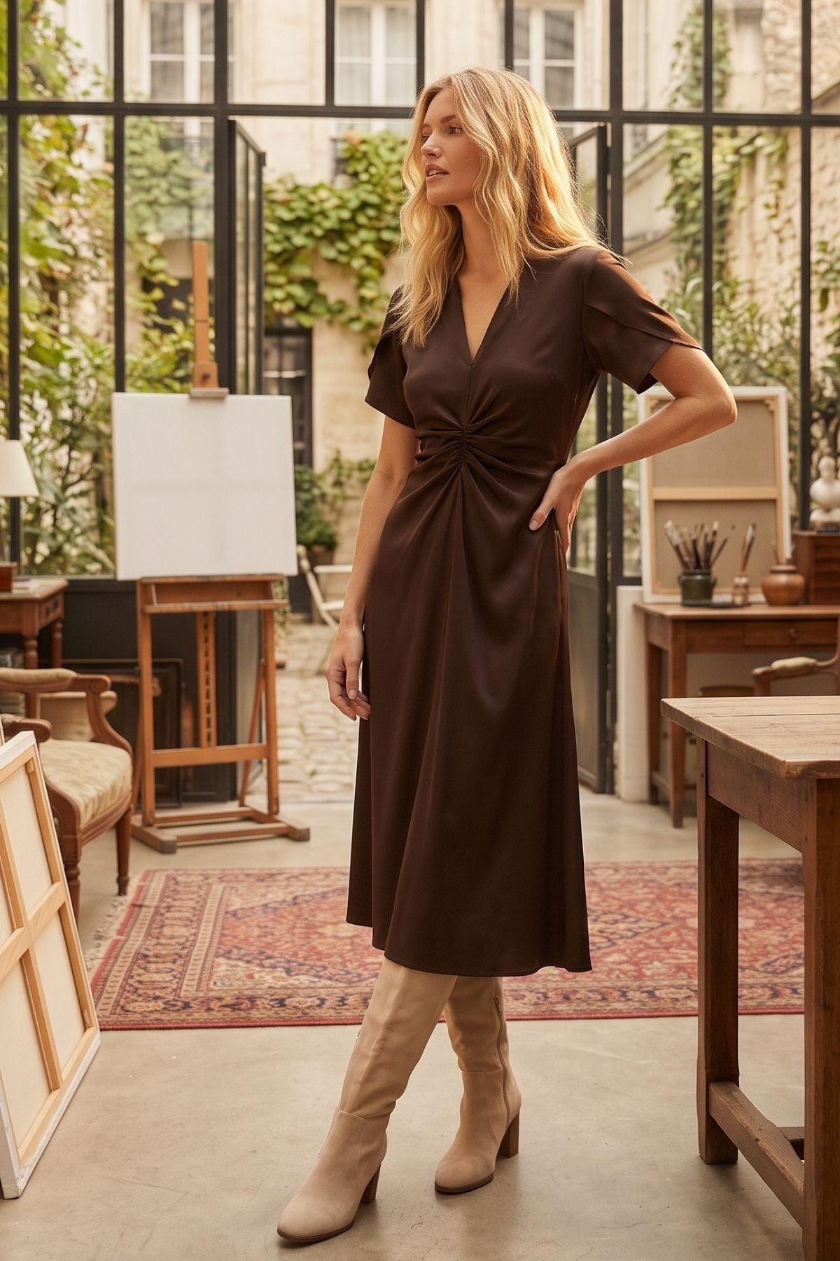 Robe drapée en satin ANGELIQUE