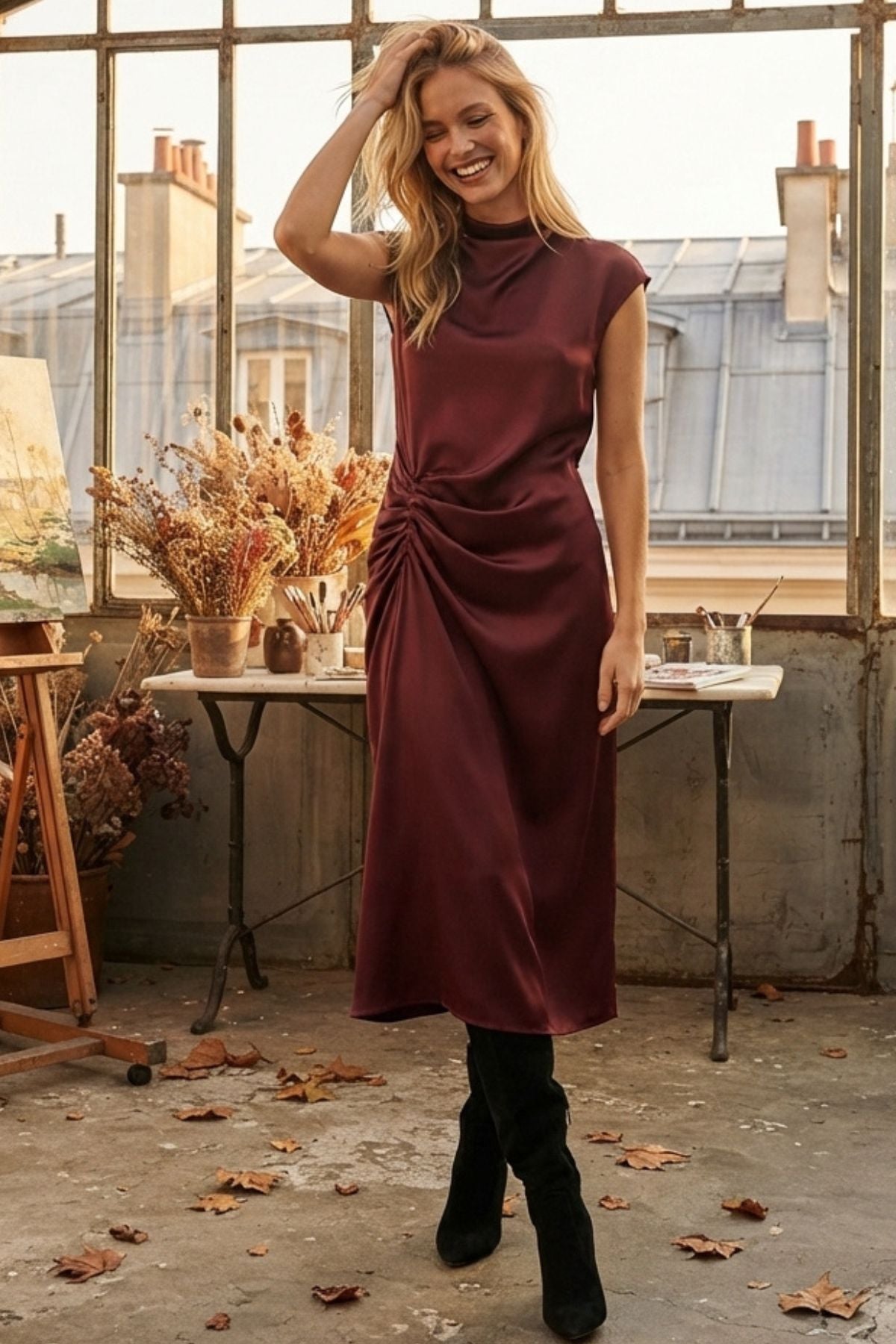 Robe drapée en satin ANITA