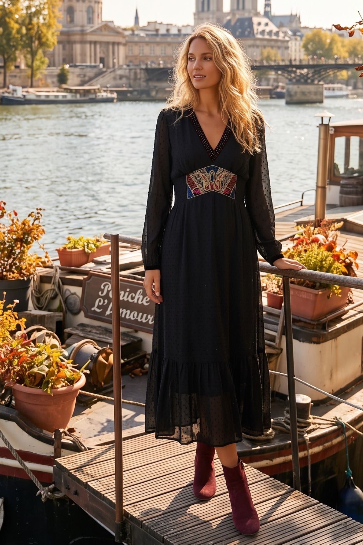 Robe longue brodée ALLY