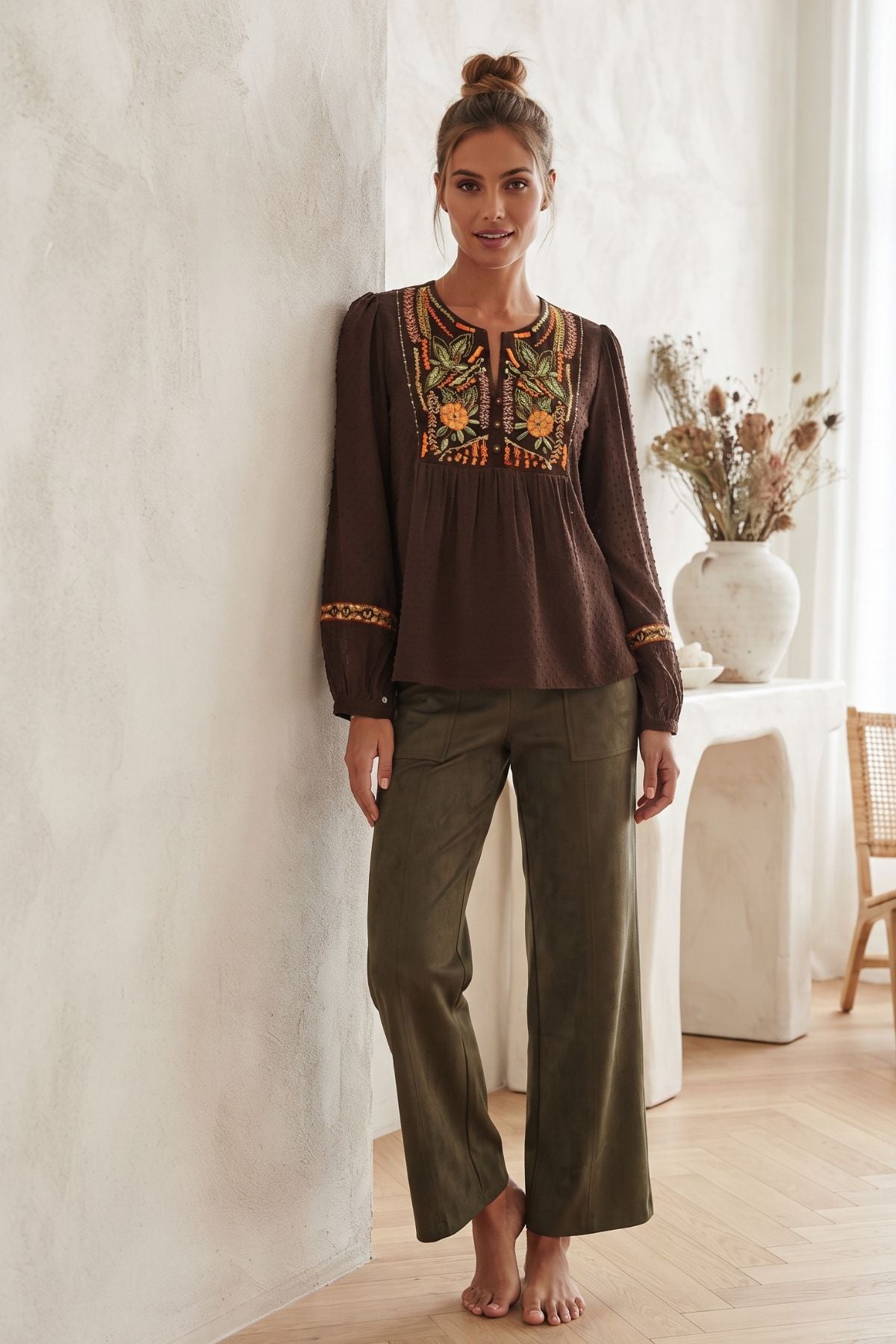 Blouse brodée manches longues JEANNE
