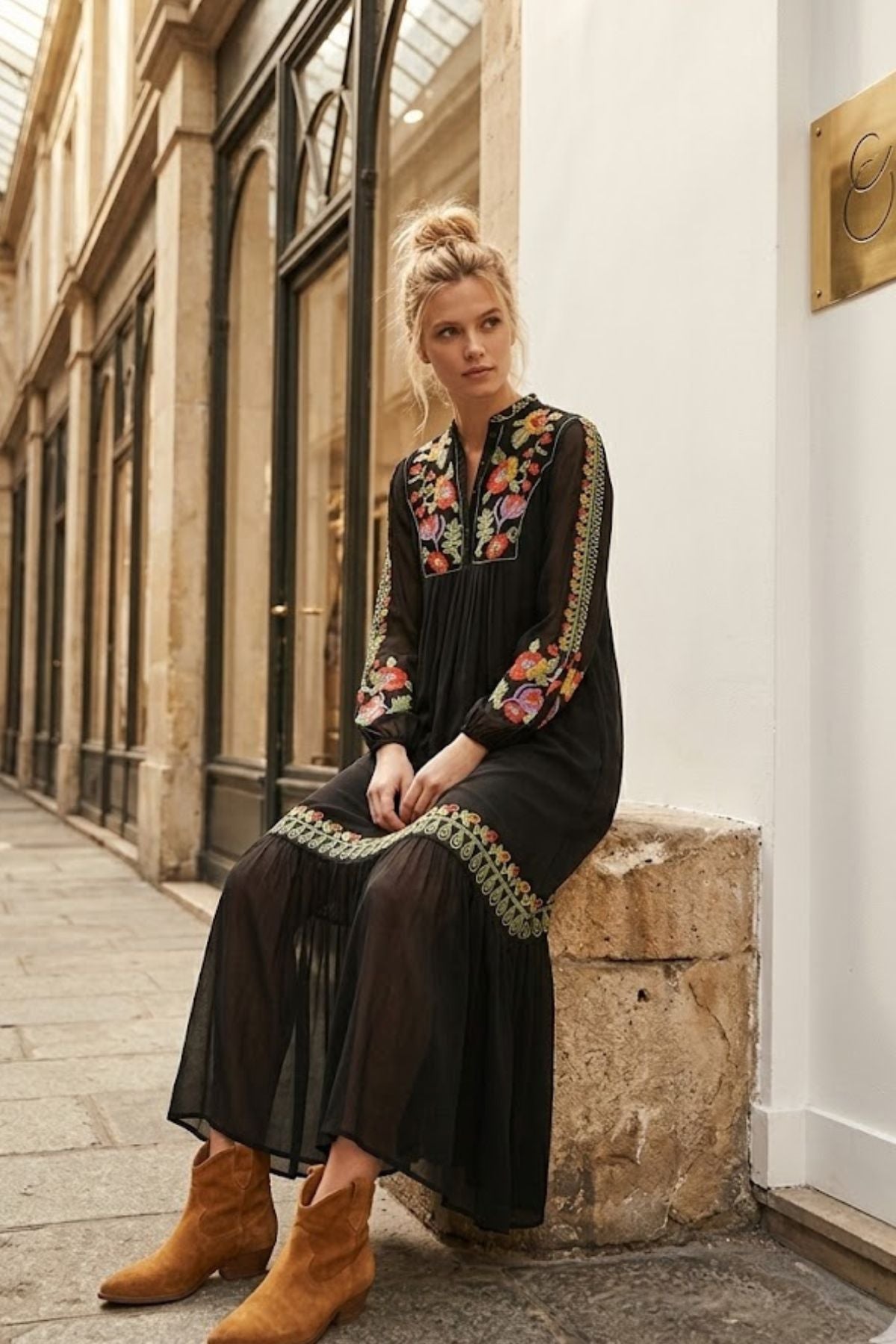 Robe longue brodée ELIANE