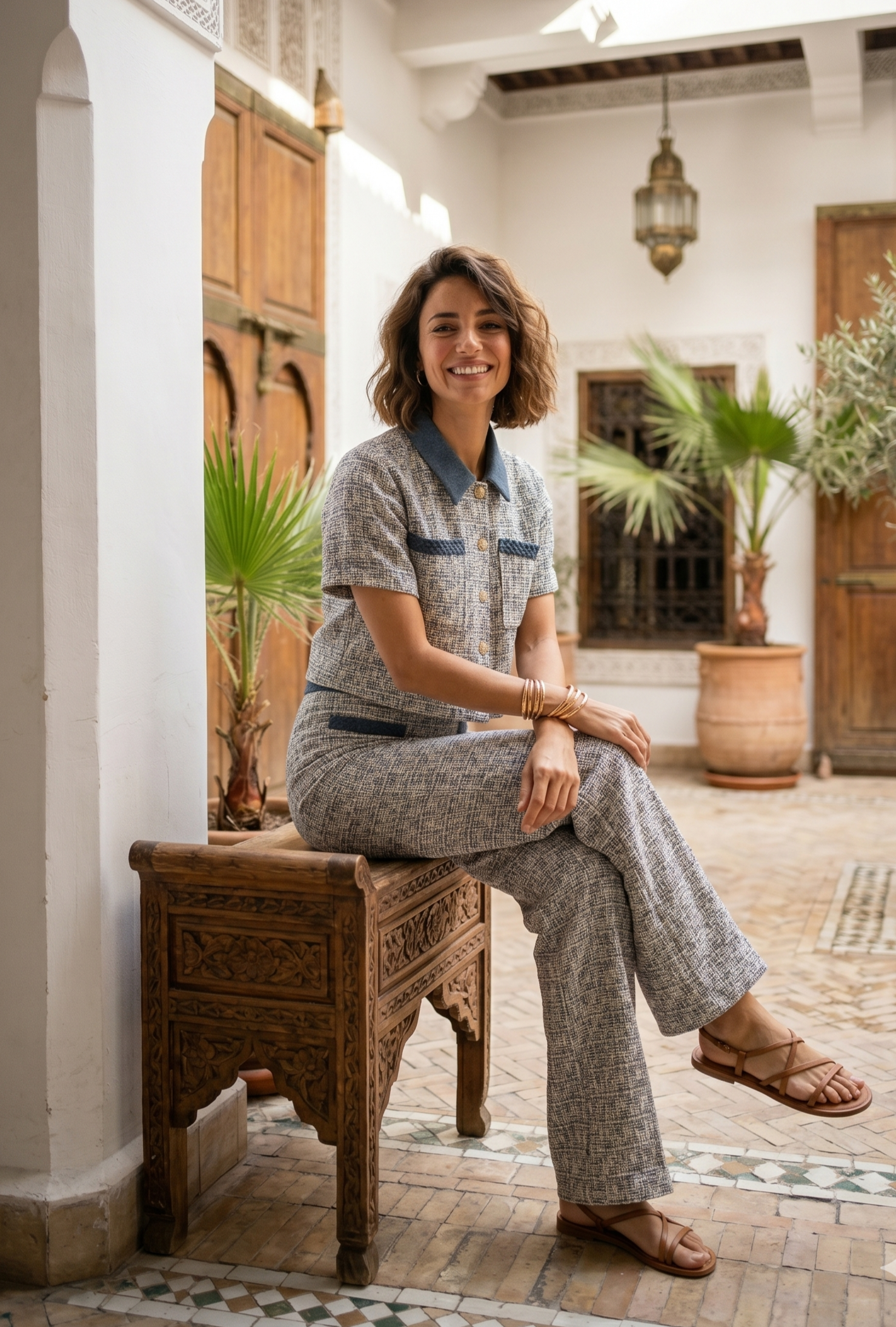 Chemise courte tweed et jean ALEXIA
