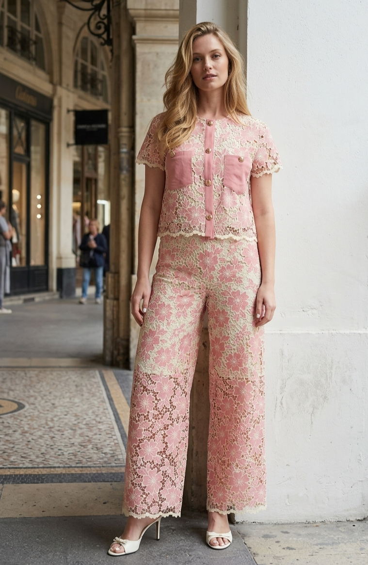 Pantalon droit en dentelle BARBARA