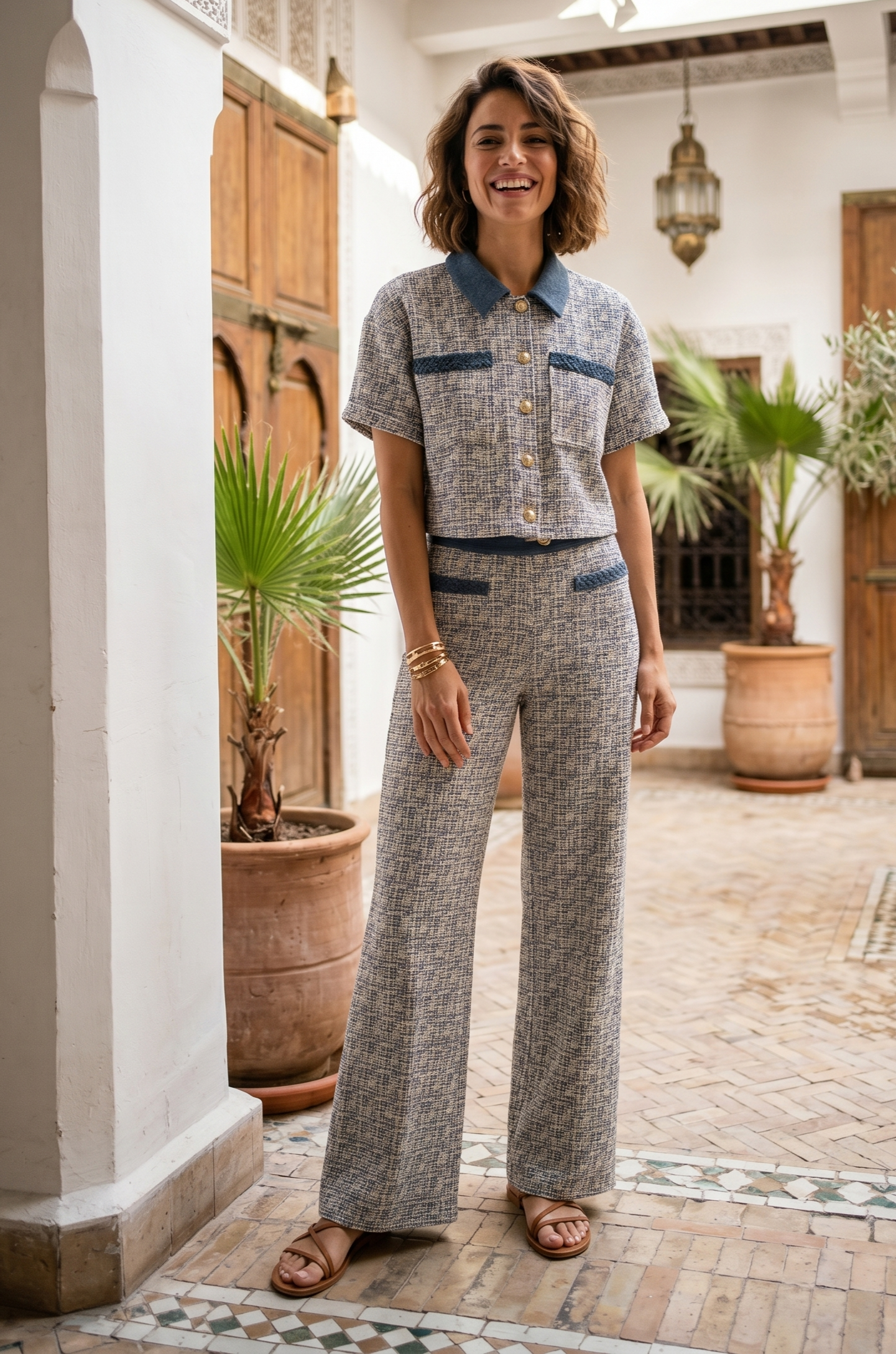 Pantalon droit en tweed et jean BASILICA