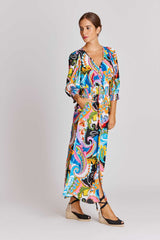 Robe boutonnée col V imprimée AIKO