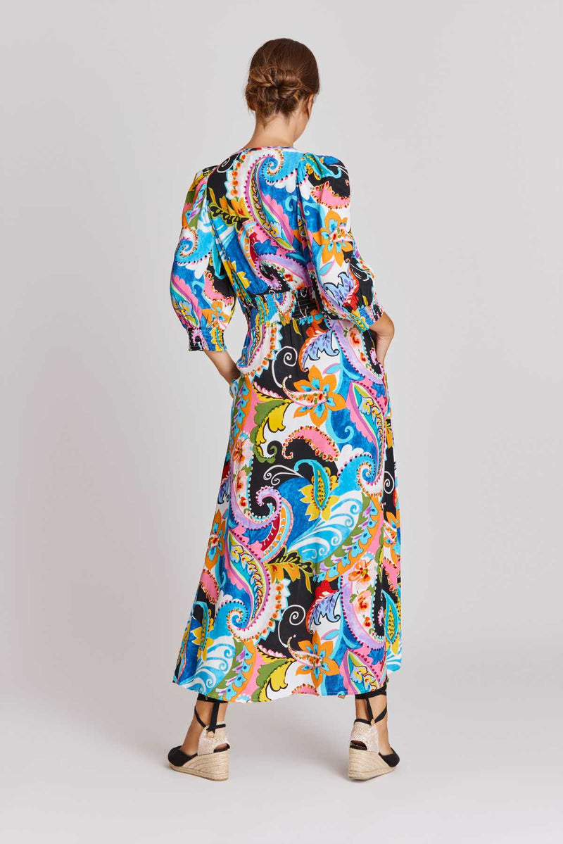Robe boutonnée col V imprimée AIKO