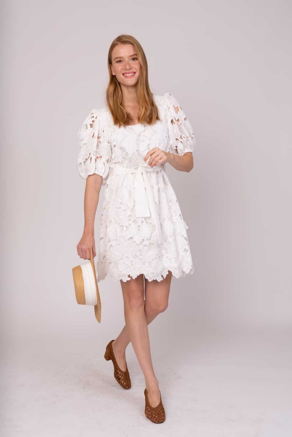 Short plain openwork flower dress PROMESSE