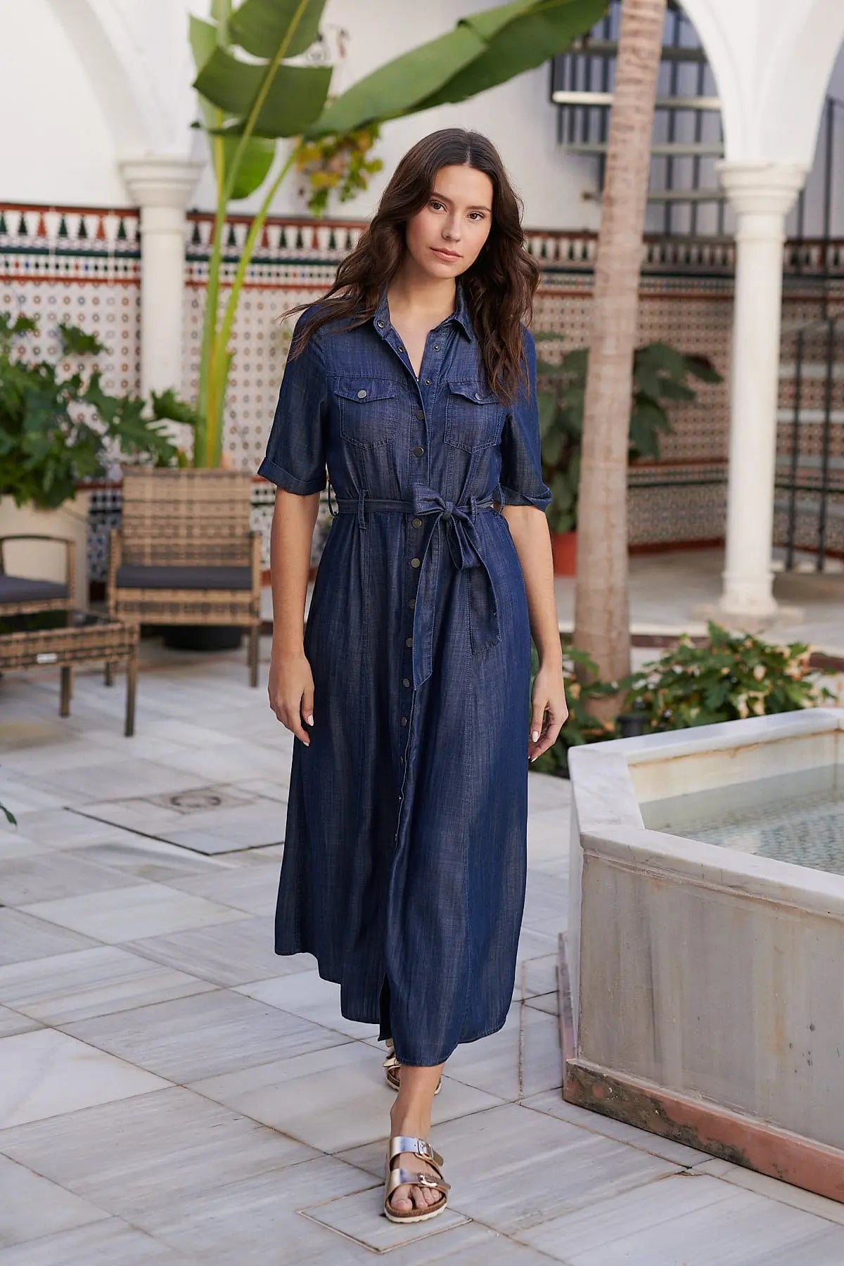 Robe longue fluide en denim SANTAMONICA