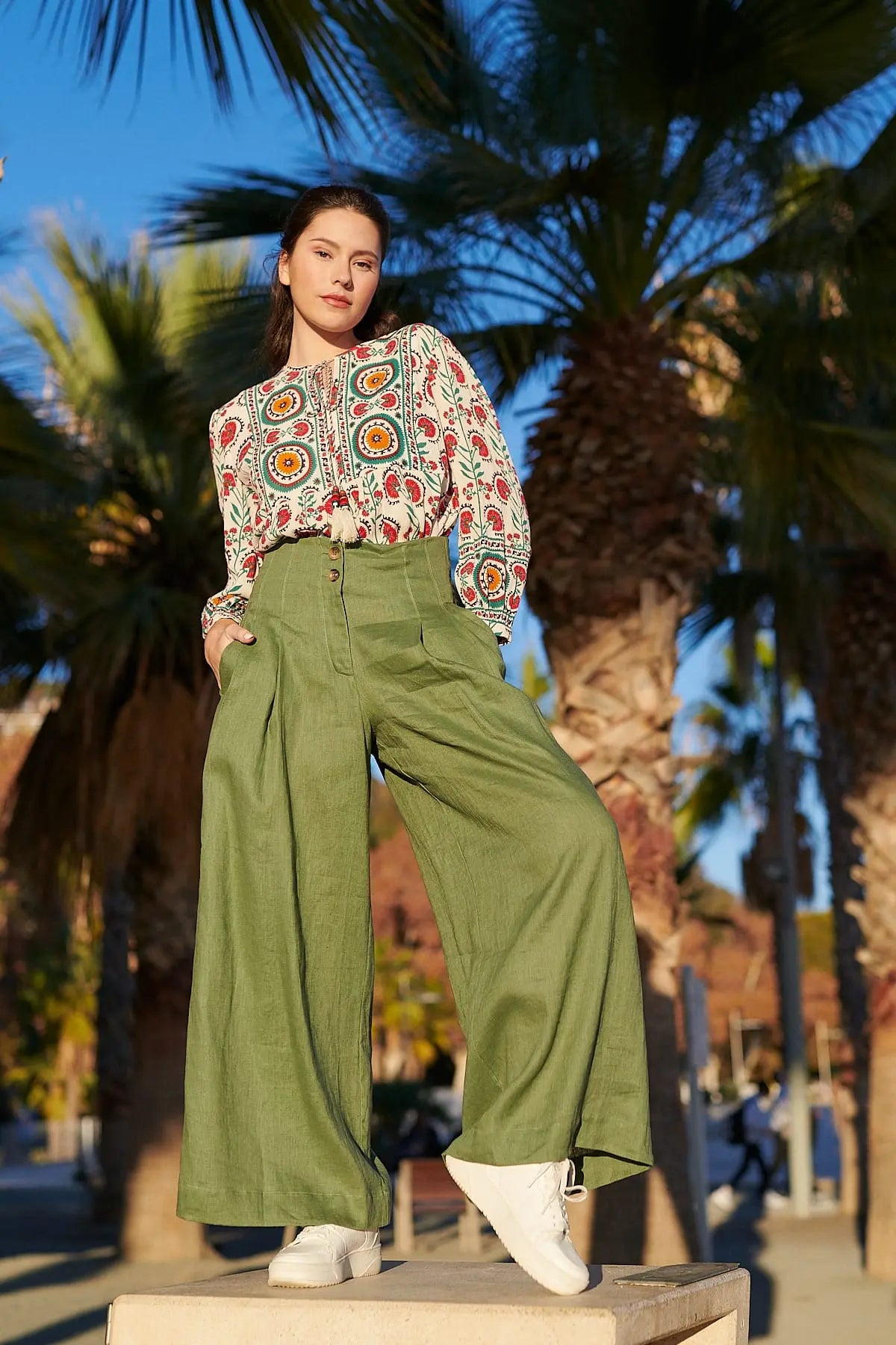 derhy Pantalon uni ample à pinces taille mi-haute PAZ