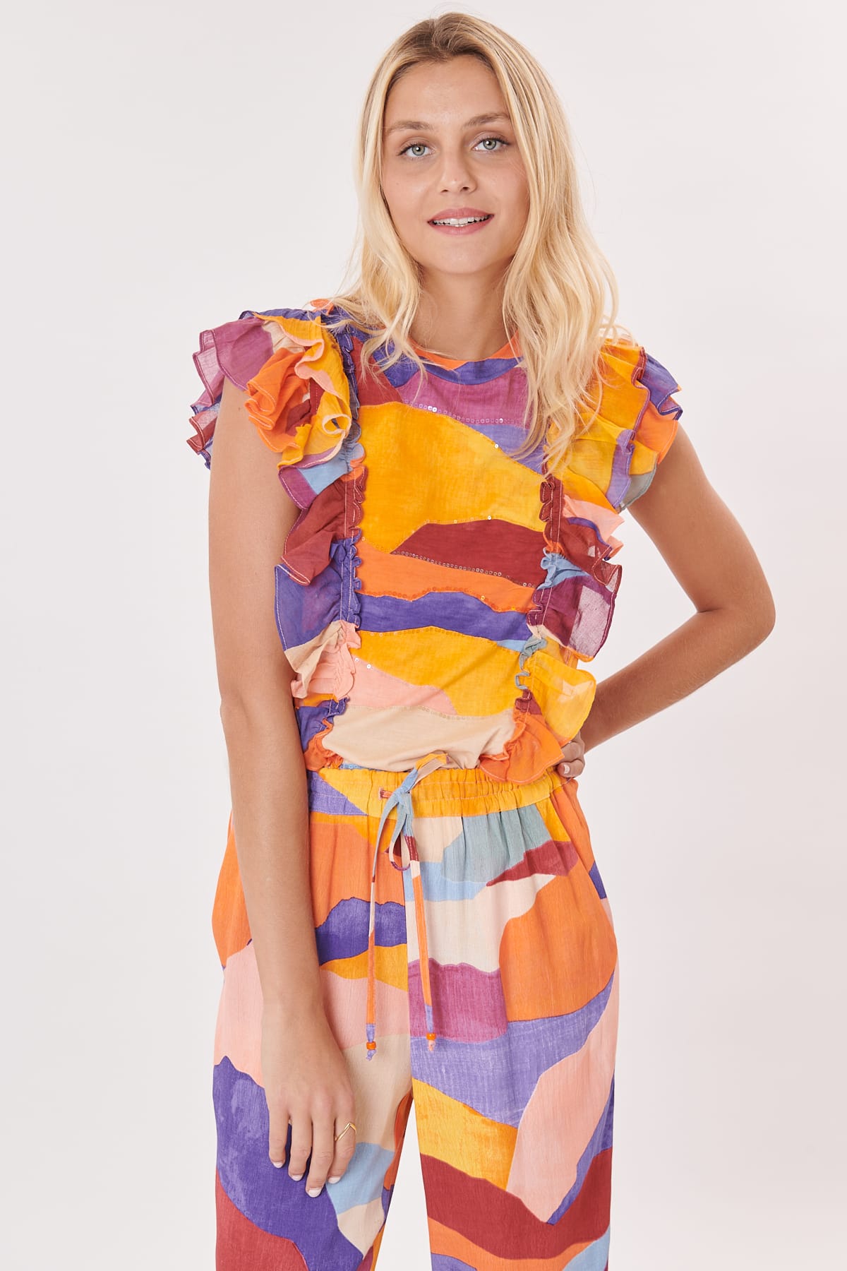 derhy Tee-shirt imprimé sans manches à volants KINSLEY