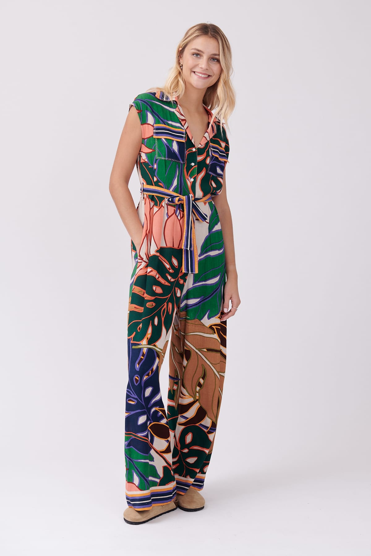 derhy Combinaison safari imprimée et ample sans manches INAYA