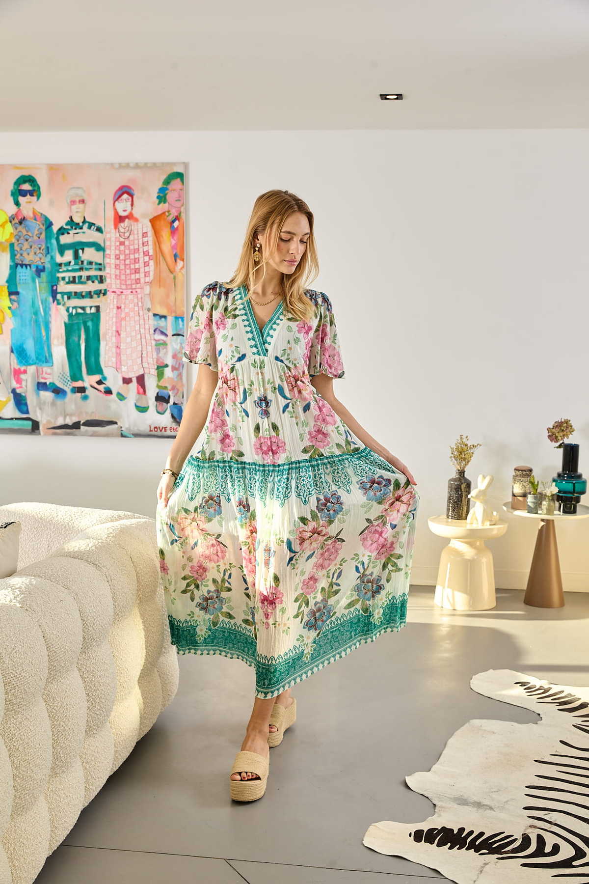 derhy Robe longue imprimée PHILATELIE