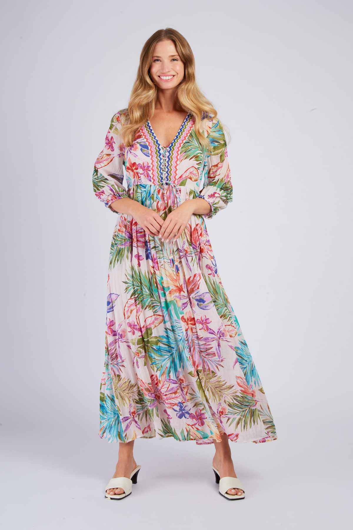 derhy Robe longue fluide imprimée PIVOINE