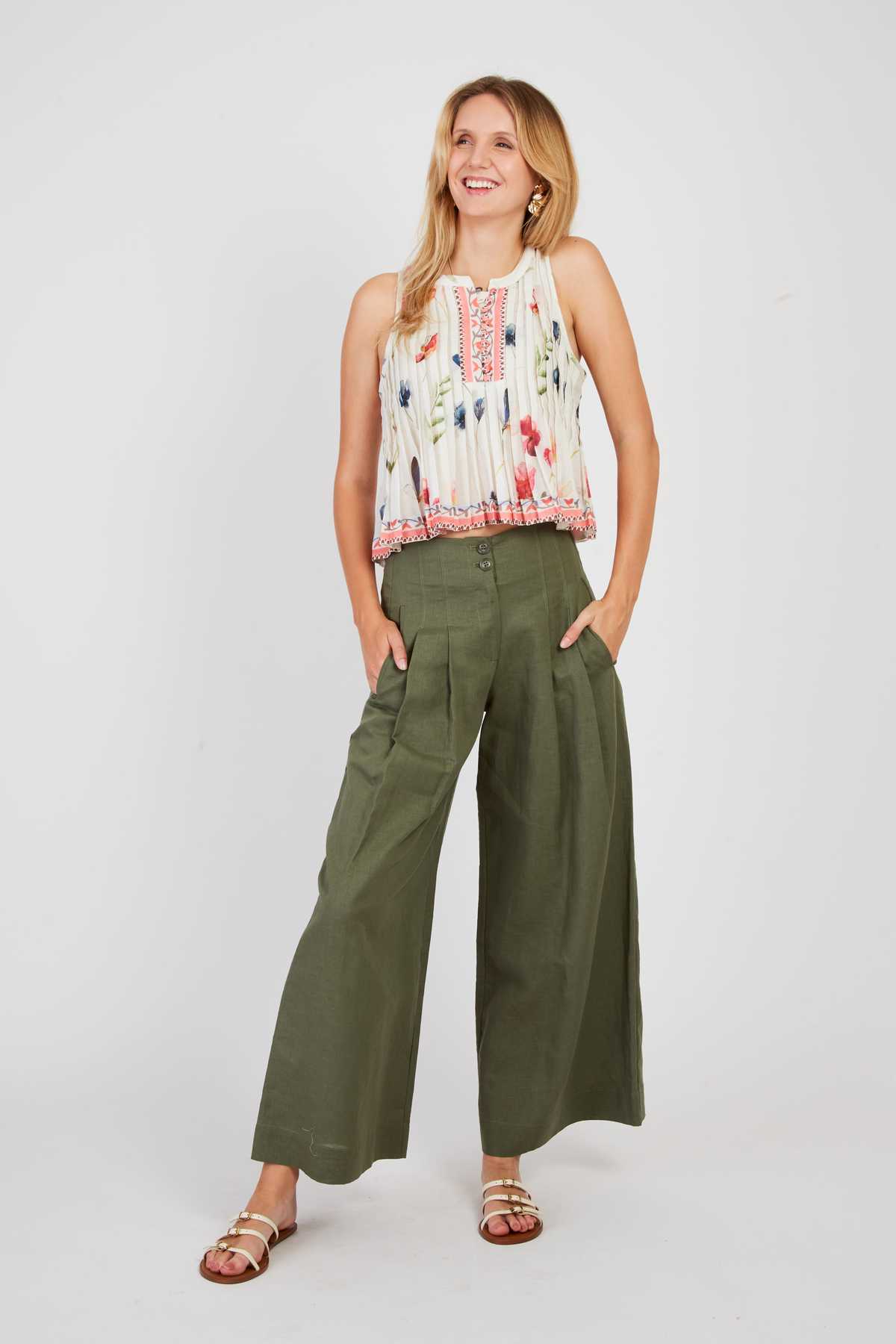 derhy Pantalon large uni en lin DAISY