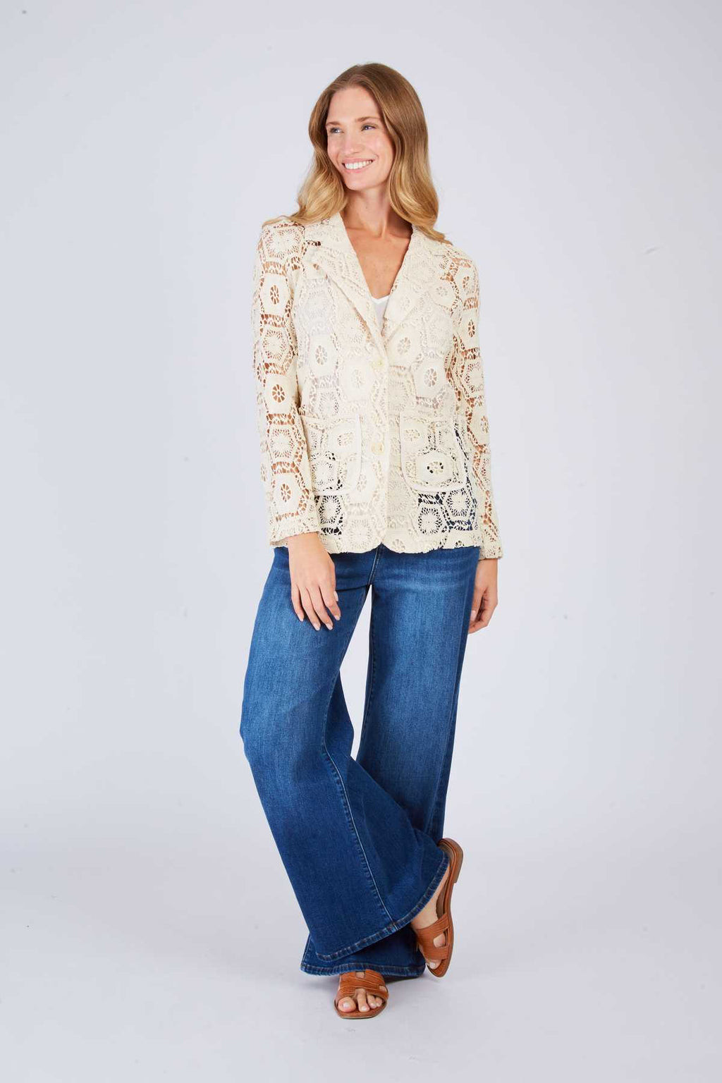 Gilet Dentelle Brodé Vintage René Derhy - Taille S - Jaune - Neuf Sans étiquette