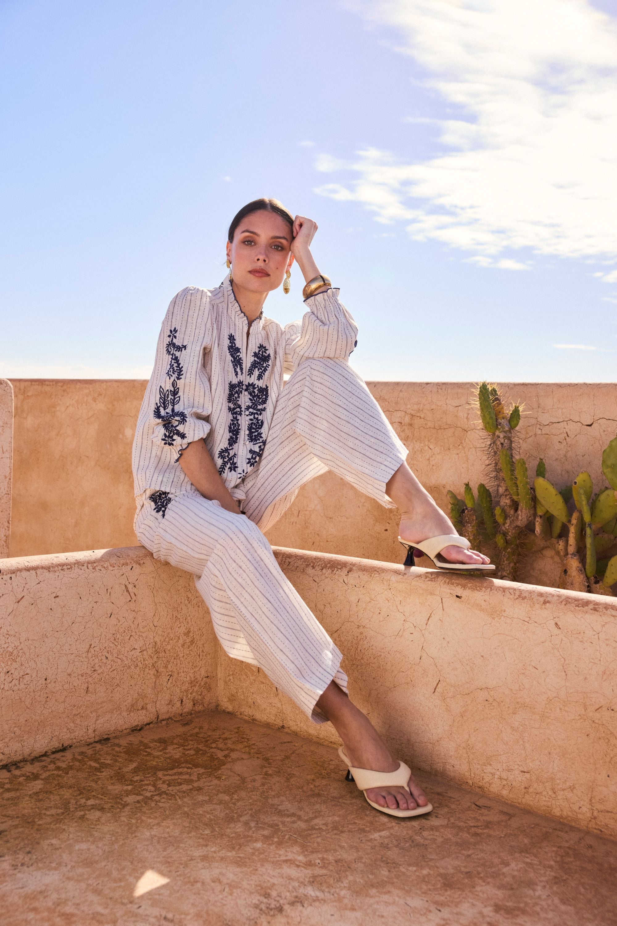 Pantalon fluide brodé BEGONIA