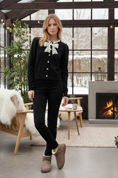 Gilet en maille noeud en dentelle BASILIC